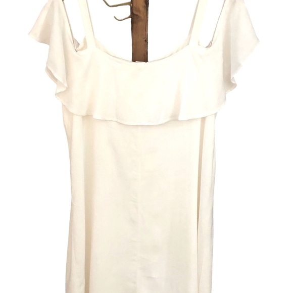 C label women’s sundress shift sleeveless button up lined front ruffle white L - Picture 3 of 8